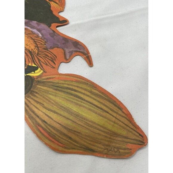 Vintage Halloween Diecut Cutout Decor 15” Witch Broom Black Cat Pumpkin - Picture 8 of 14